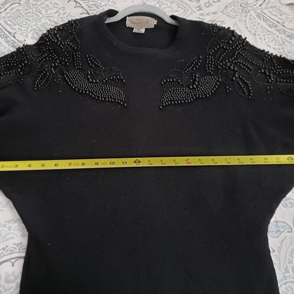 Vivien Forest Vintage Angora Lambswool Black Sweater with Beading Size L - Picture 6 of 8
